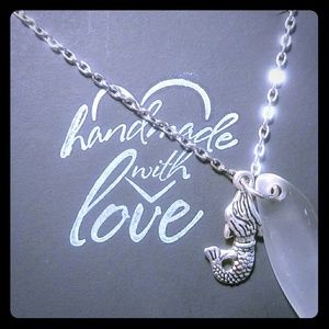 Handmade Beach Glass Necklace with Mermaid Charm